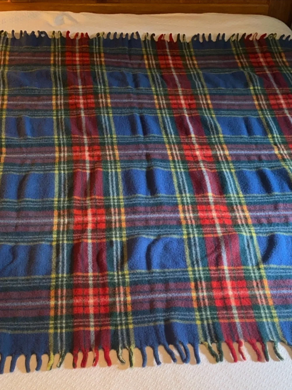 Vintage Ottawa Valley 100% Wool Blanket Red Plaid 56” x 62” Incl Fringe -AA17